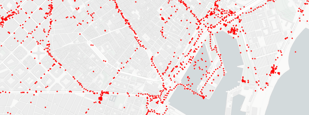 Example of Location History data on a map.